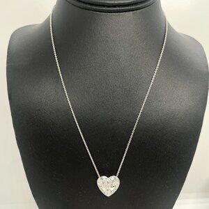 MONET PAVE CRYSTAL Heart Silver Tone t Pendant Necklace Signed Dainty